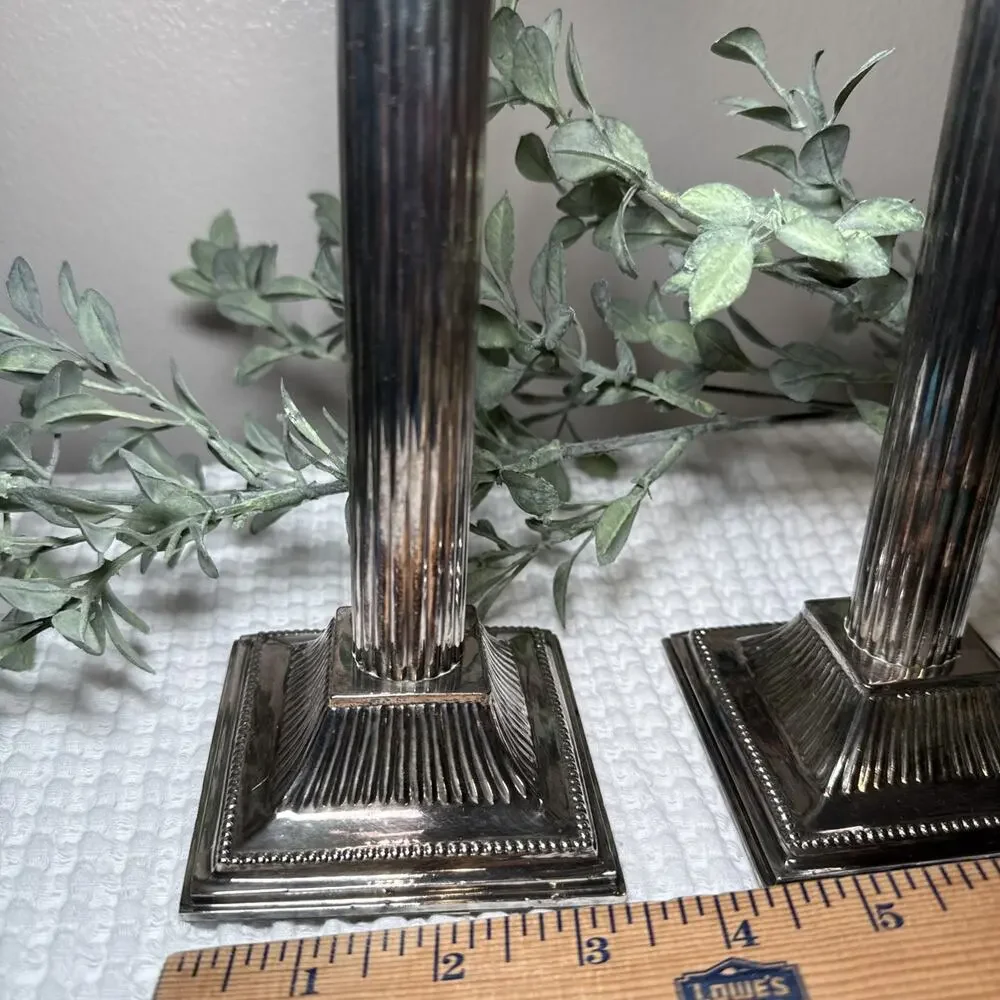 Pair 10” Vintage E.B. Rogers Silverplate Corinthian Column Candlesticks Heavy